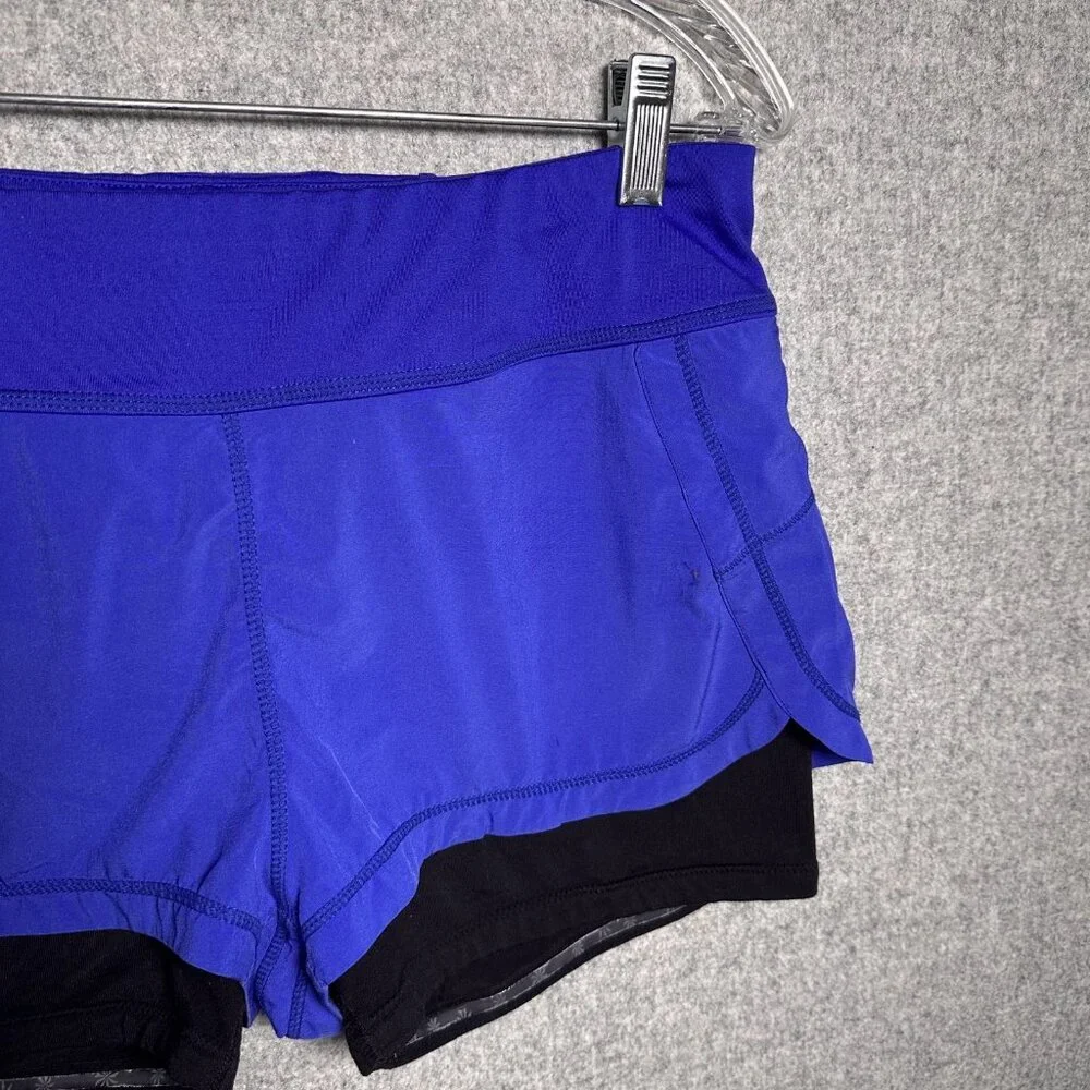 Athleta Medium Womens Running Shorts Biker Blue Black Gym Elastic Pull On - Picture 3 of 16